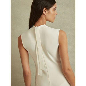 REISS LANI Hybrid Knit Tie Back Midi Dress